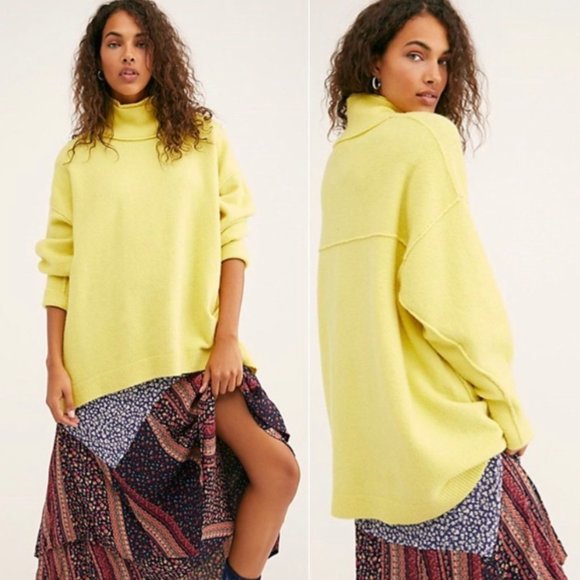 Free People Sweaters - Free People Afterglow Oversized Mock Neck Sweater Stretch Lime Neon Size Medium
